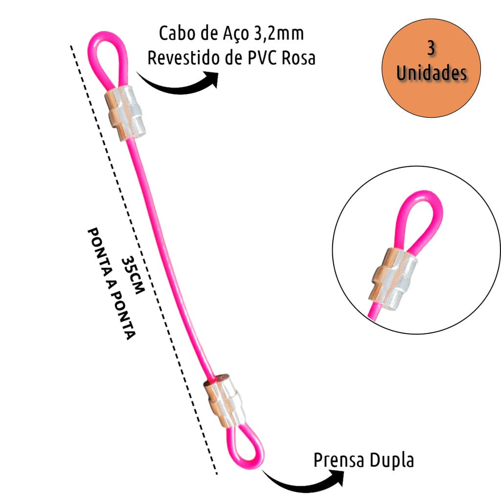 3 Lacres 35cm Cabo de Aço Revestido Security Bag Trava Ziper Malas Bike Bagagens Capacete Bolsa