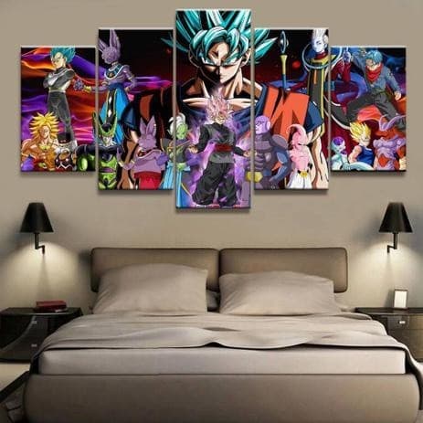 Quadro Decorativo Mosaico 5 Peças Goku Dragon Ball Super personagens   Mdf Alta Qualidade