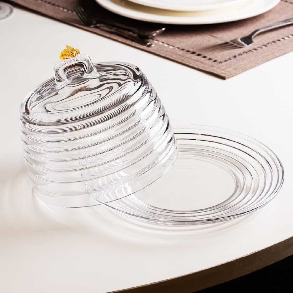 Queijeira Porta Queijo com Tampa Transparente de Cristal Little Bee Abelha Abelhinha Grande com Alça Requintada Luxo