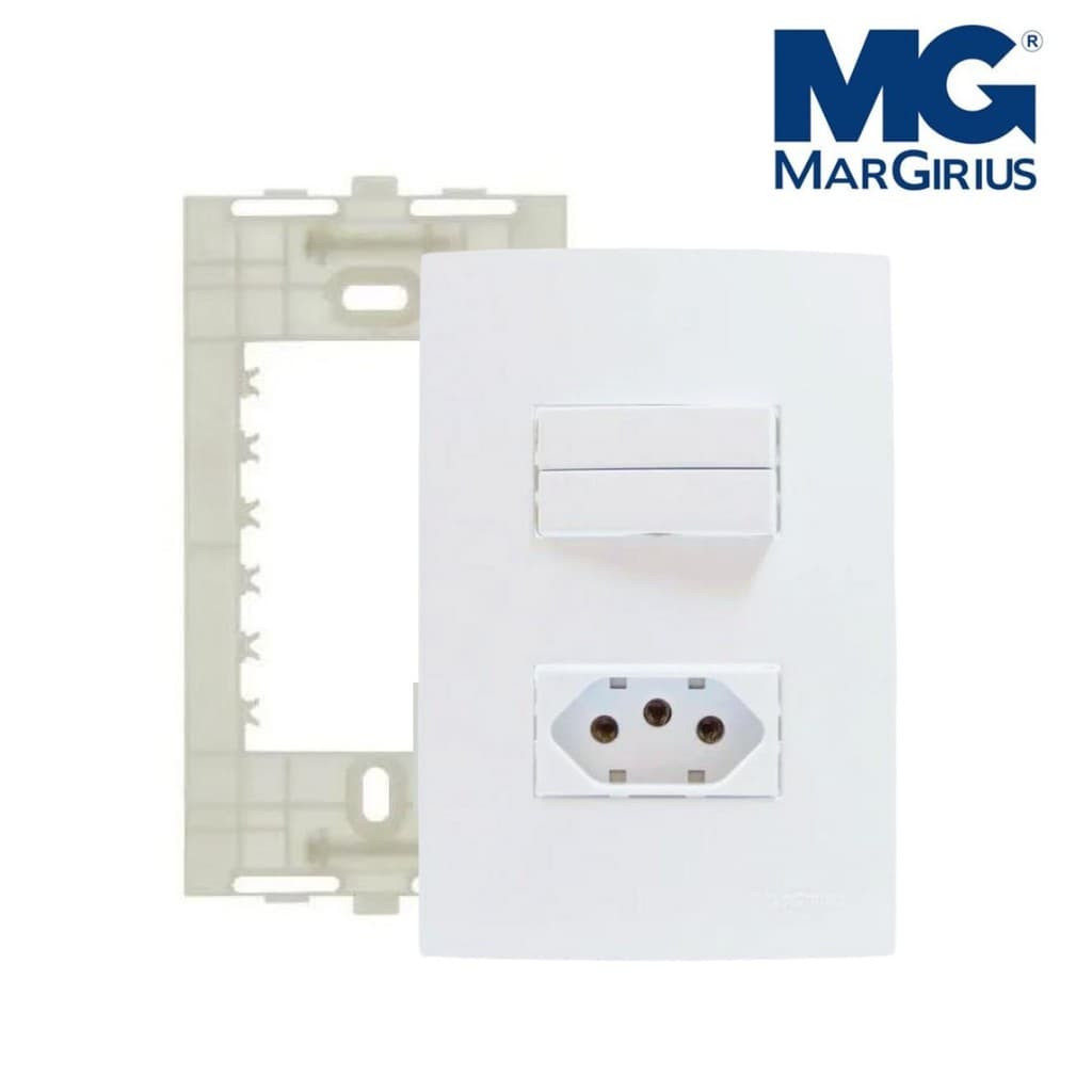 Conjunto 4x2  2 Interruptor  Teclas Simples com Tomada 10a/20a Branco Sleek Margirius