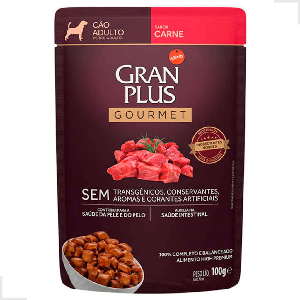 Ração Úmida Cães Adultos Gourmet Carne Sachê 100g Granplus