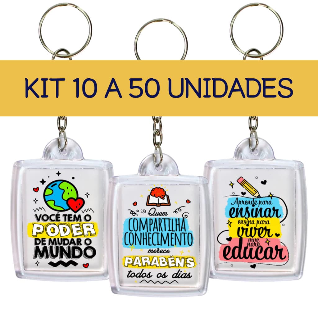 Chaveiro Dia dos Professores 3x4 Personalizado – Lembrancinha Escola Aluno Brinde Educativo