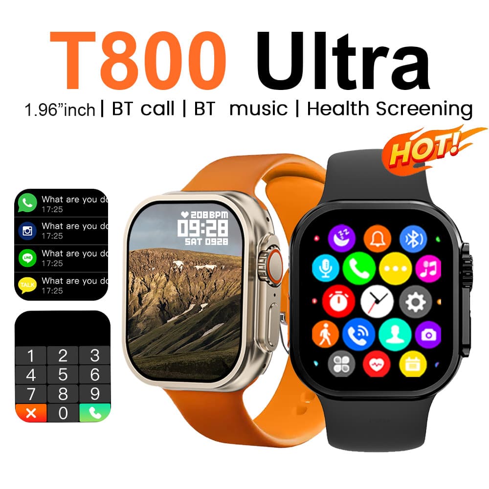 Laxasfit T800 Ultra Smart Watch 2026 1.96 HD Tela Bluetooth Chamada Esportes Banda