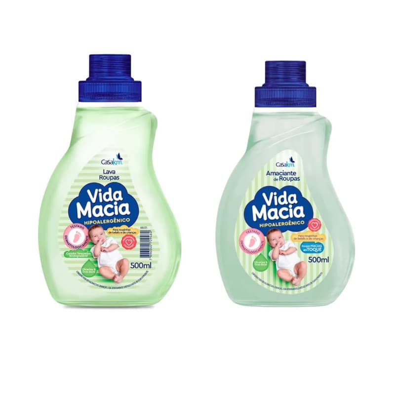 Kit Lava Roupas e Amaciante Vida Macia Erva Doce 500ml