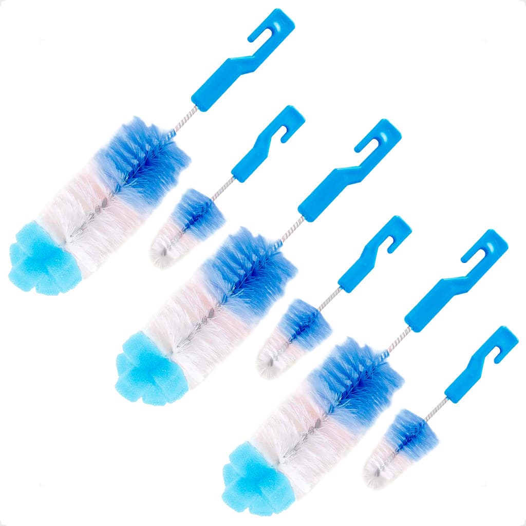 3 Kit de Escovas para Mamadeira e Bicos Esponja - Azul