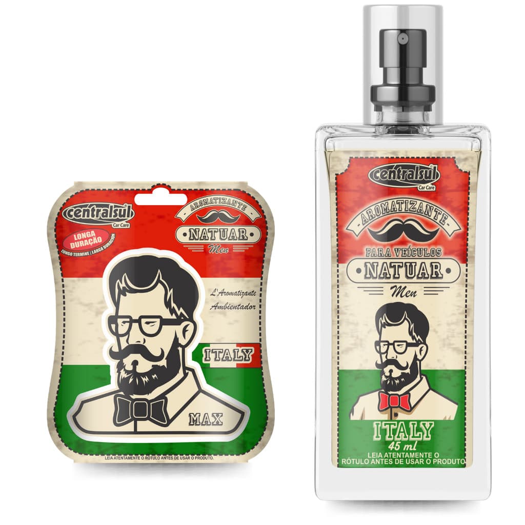 Kit Aromatizante Natuar Men 45ml + Miniatura Italy – Perfumes Intensos e Duradouros para Carros