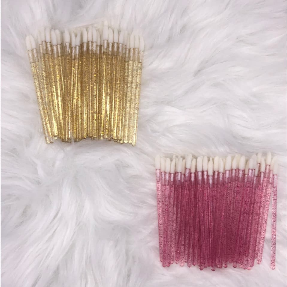 Kit 50/100 Aplicador Com Glitter Pincel Descartável Gloss e Batom Maquiagem