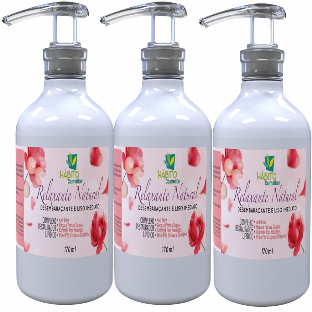KIT 3 RELAXANTE NATURAL HÁBITO COSMÉTICOS DESEMBARAÇANTE E LISO IMEDIATO FIOS RECUPERADOS