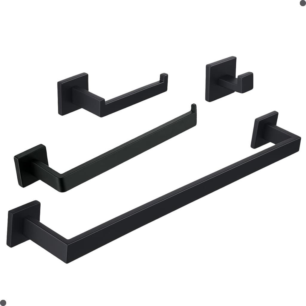 KIT ACESSORIOS PARA BANHEIRO INOX PRETO FOSCO ACABAMENTO QUADRADO