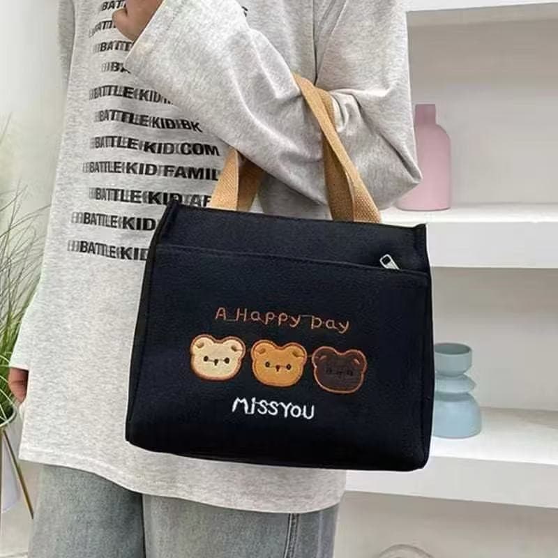 Bolsa Termica de Lona Ursinho design Capacidade Adequada Para Marmita-Angelina