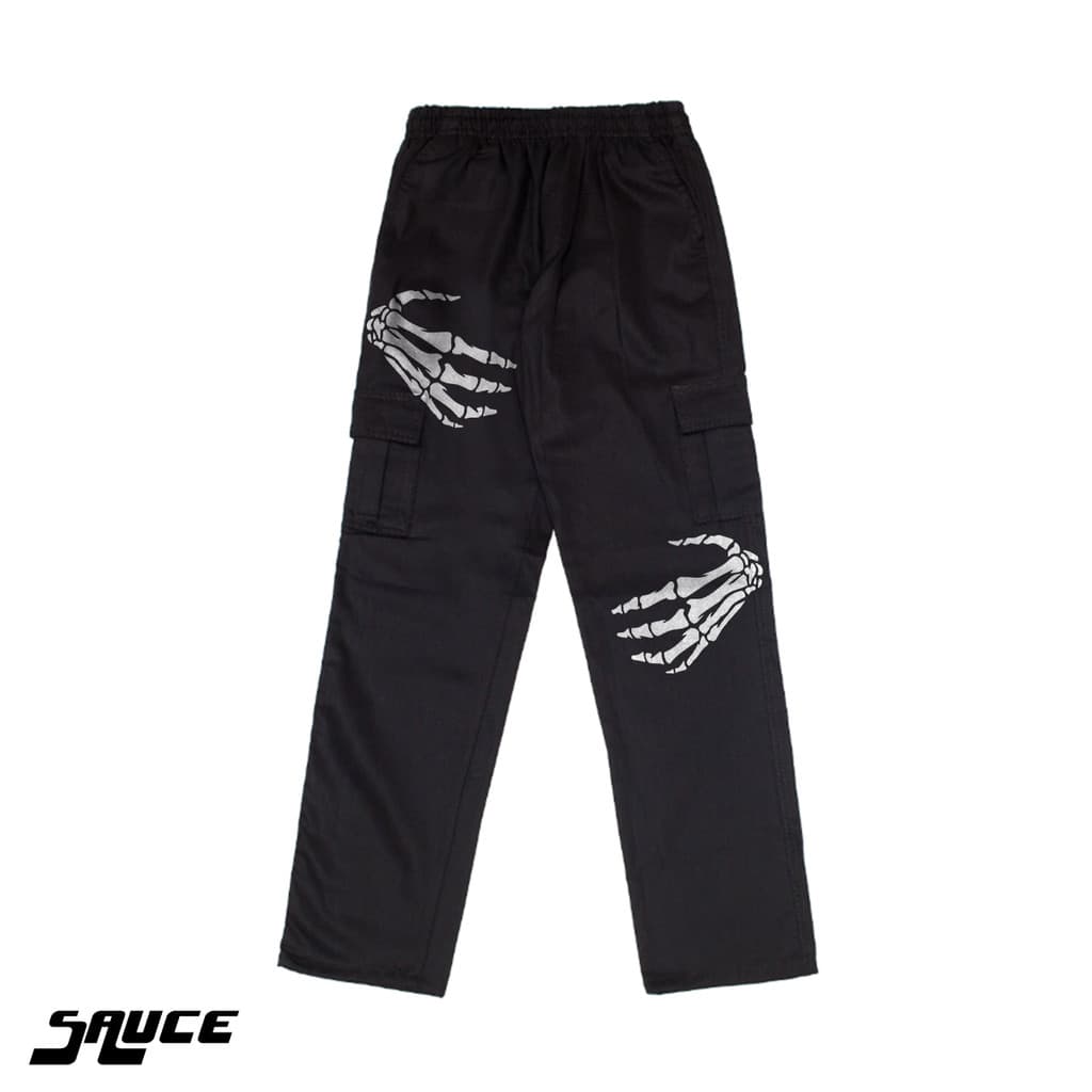 Calça Cargo Mãos De Esqueleto Sarja Streetwear Unisex