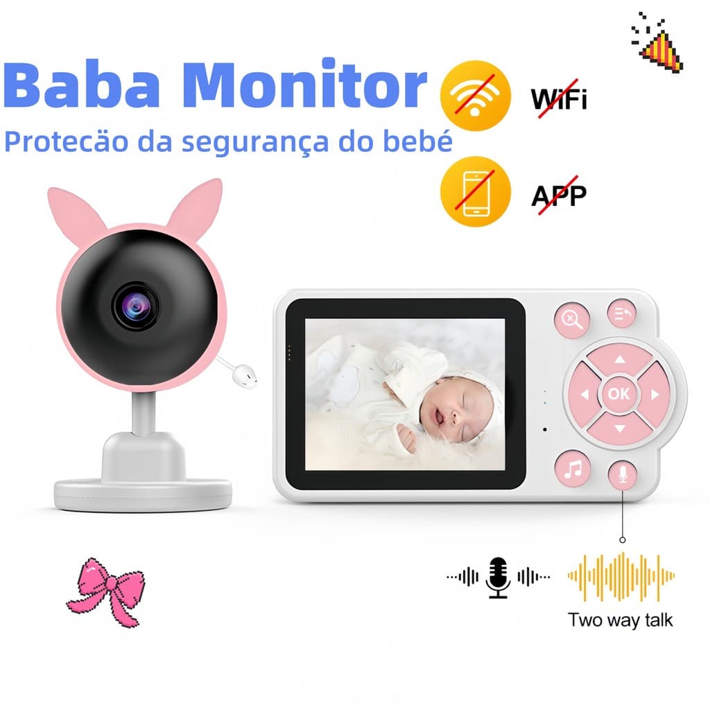 Baba Eletrônica Com Monitor Visão Noturna, Câmera c/ Audio Sensor de Temperatura