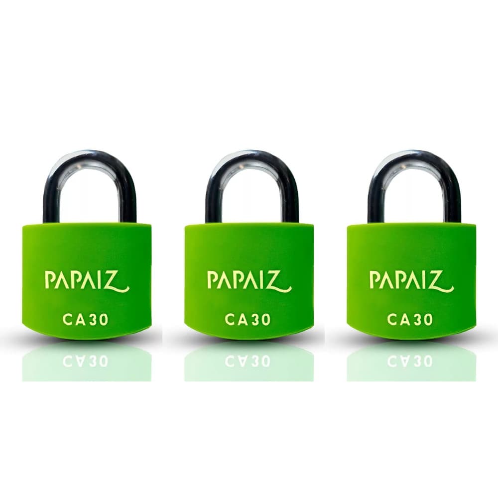 Kit 3 Cadeados em Alumínio de 30mm CA30 Verde Papaiz