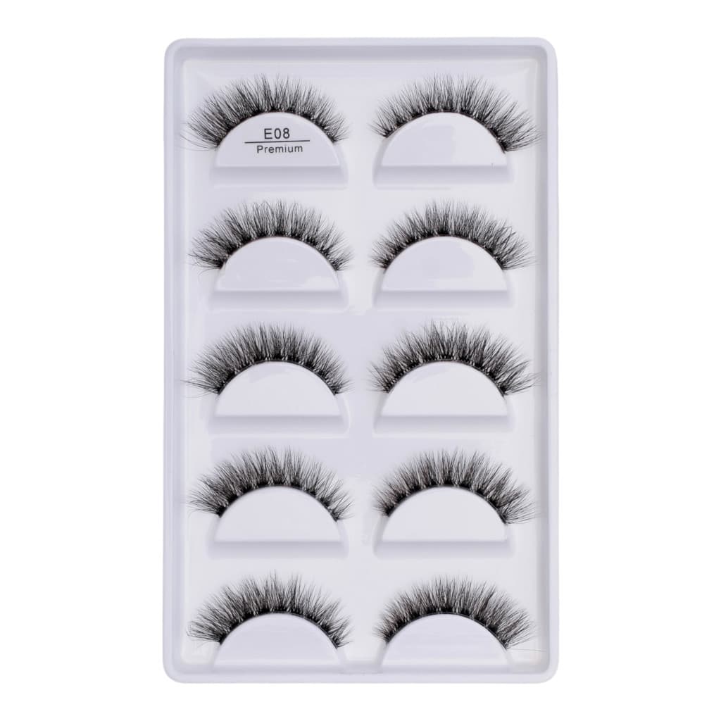 Cartela com 5 pares de cilios postiços naturais modelo - E08 PREMIUM