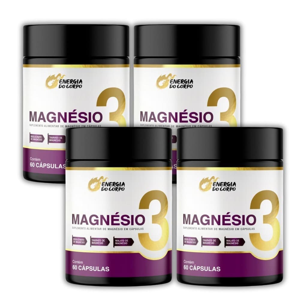 Kit 4x Magnésio 3 Bisglicinato, Taurato e Dimalato 60 Cápsulas