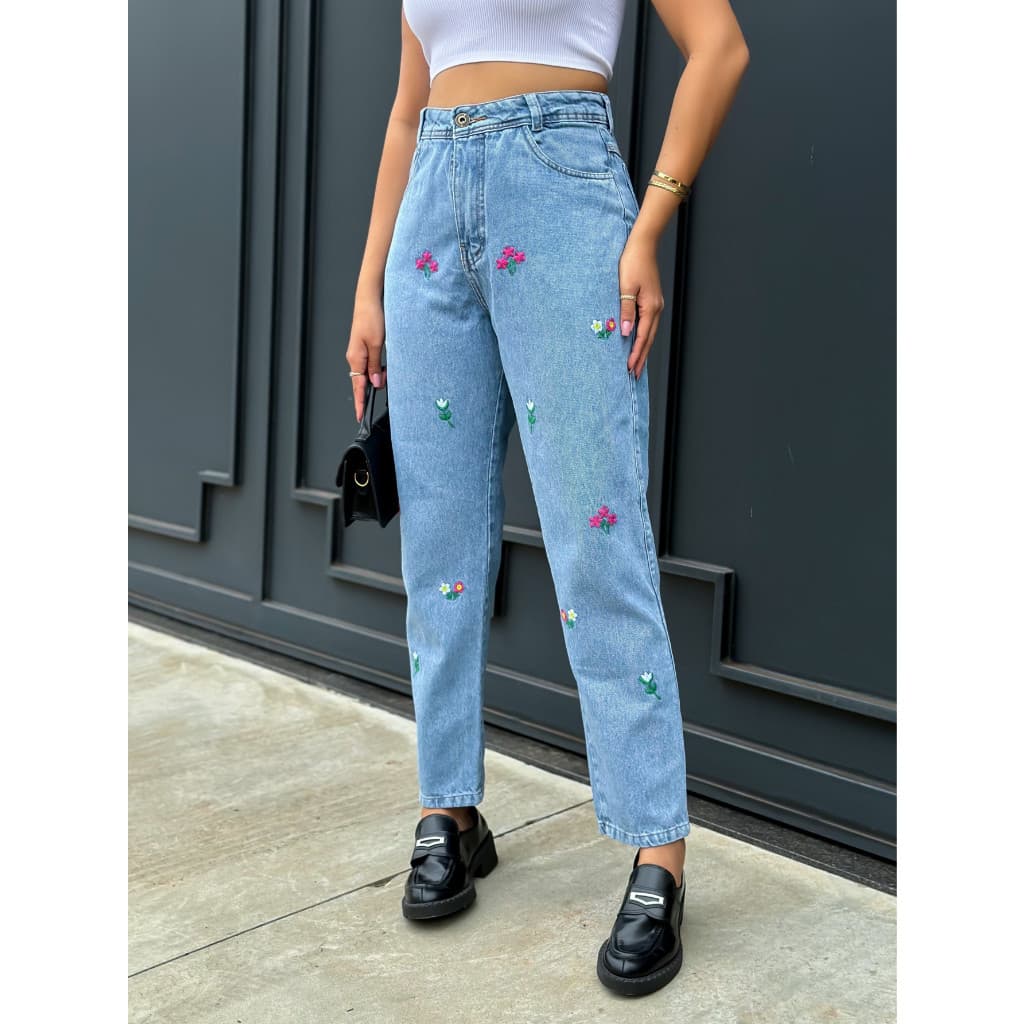 maisbonitomoda 8047 CALCA JEANS FEMININA CALCA MOM BORDADO 8047