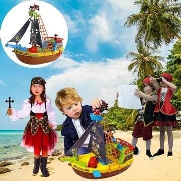 Brinquedo Barco Pirata Com Rodinha Infantil Divertido