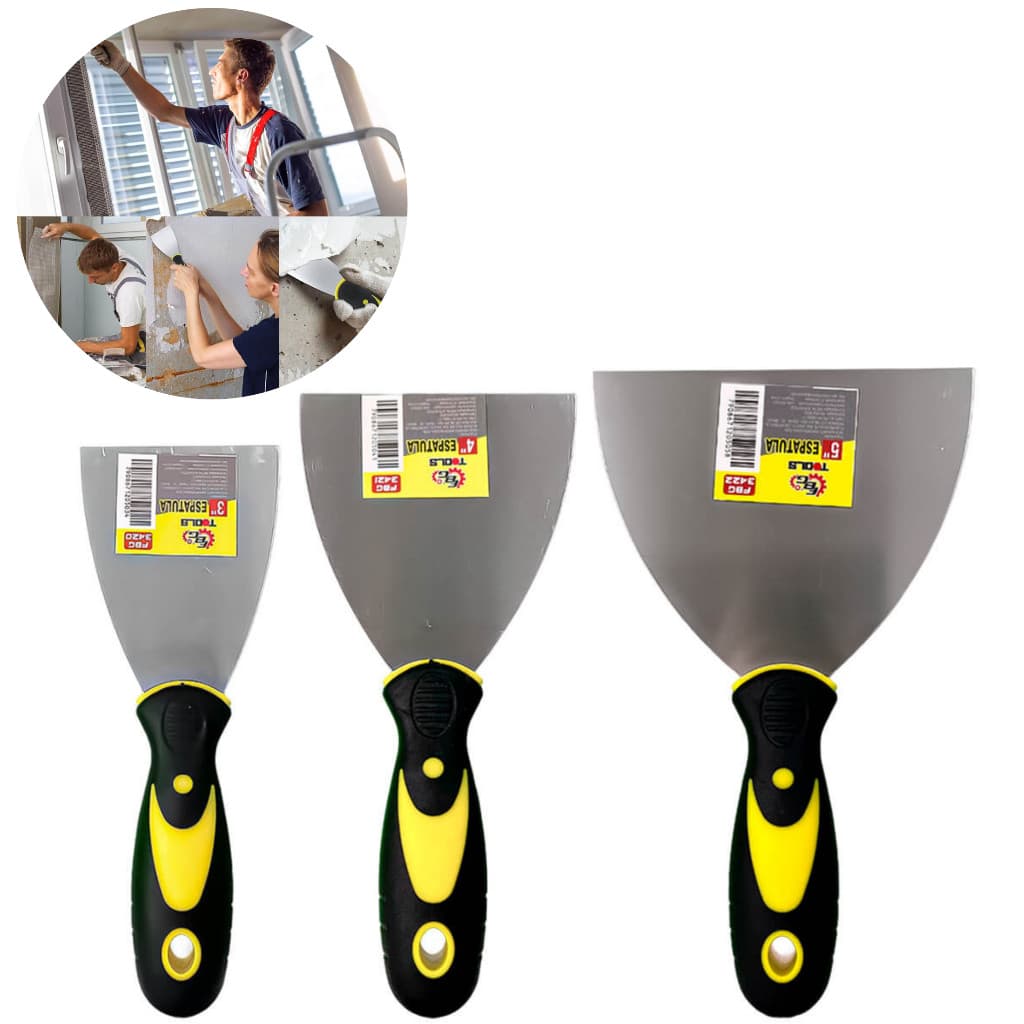 Kit Espátulas De Aço 3 Unidades Cabo Emborrachado