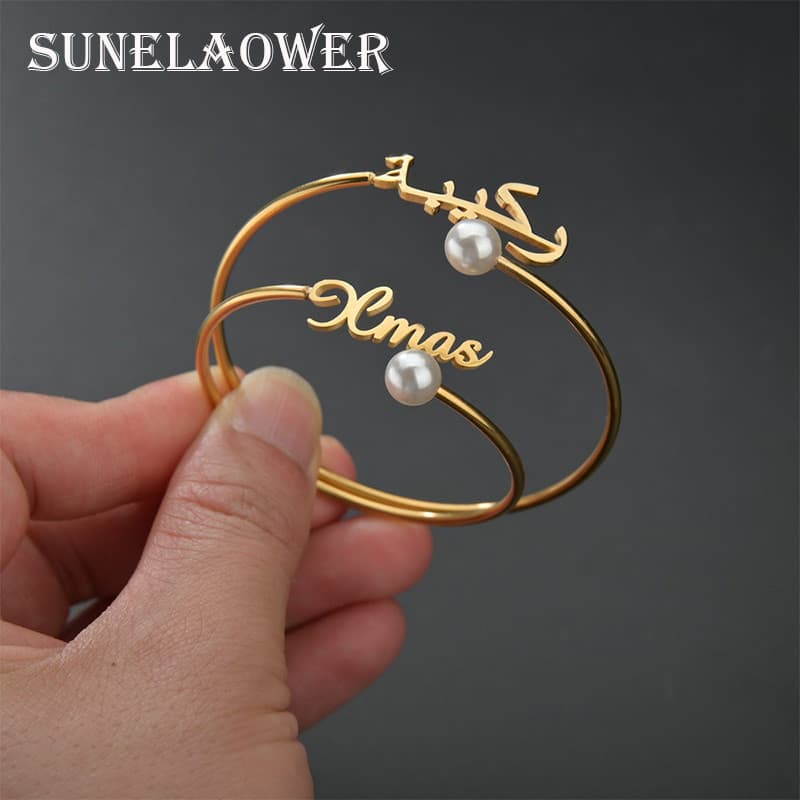 Pulseira Ajustável Com Nome Personalizado Em Aço Inoxidável , Pulseiras Personalizadas Para Amantes , Joias De Aniversár