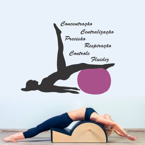 Adesivo de Parede "Todo Dia é Bom Dia para Fazer Pilates" Bola Roxa Decoração