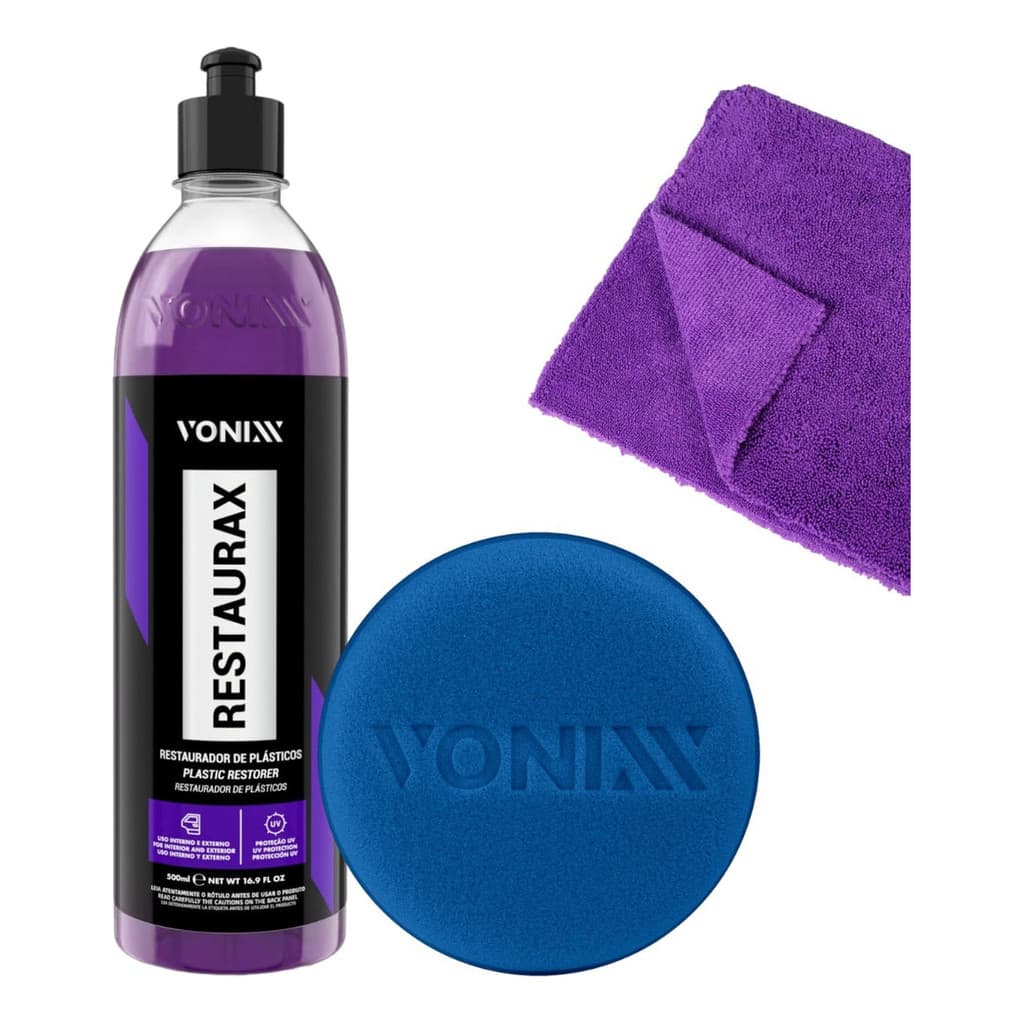 Kit Restaurax Vonixx 500ML + Aplicador de espuma Premium + Microfibra - Restaurador De Plásticos