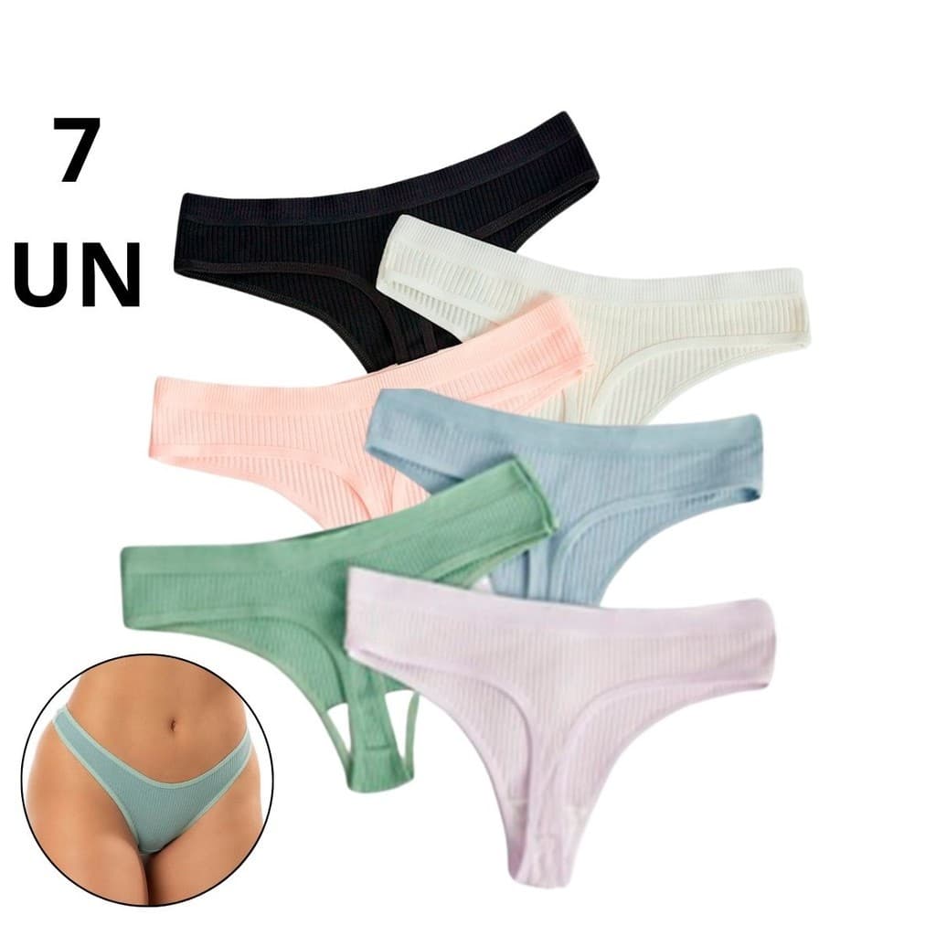 Kit 7 Calcinha Canelada Fio Dental Feminina Conforto Moda Calsinhas Adulto