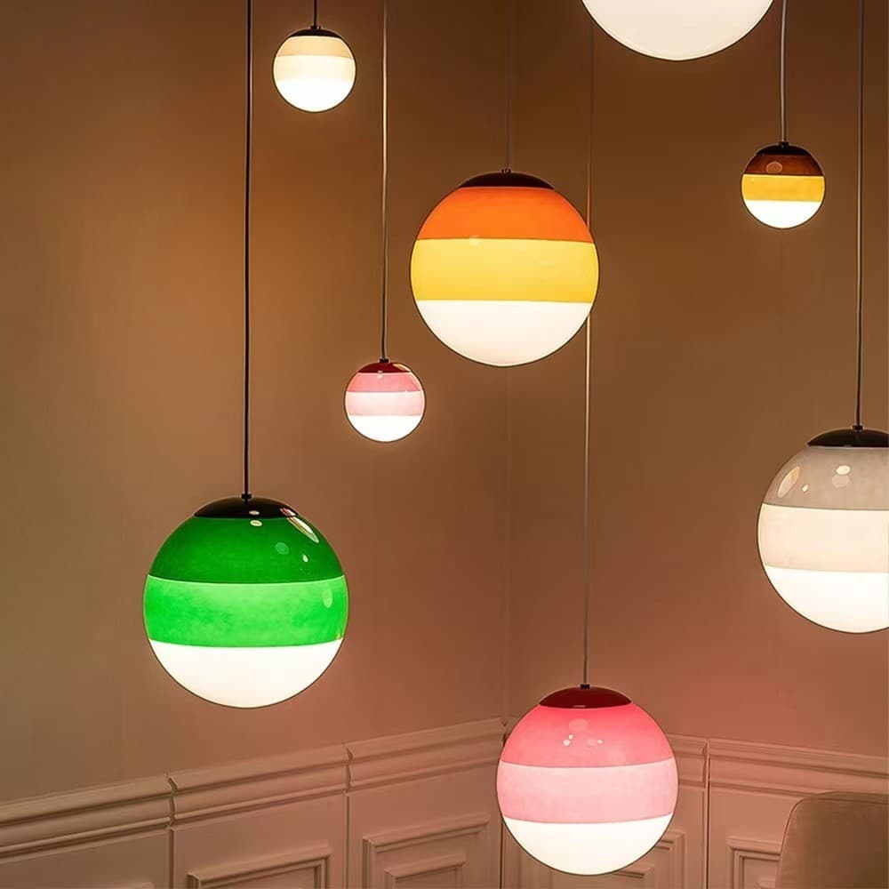 Lustre De Vidro Colorido Nórdico , Luz Pendente De Bola Macaron , Luminária Decorativa Suspensa Para Quarto Infantil , R