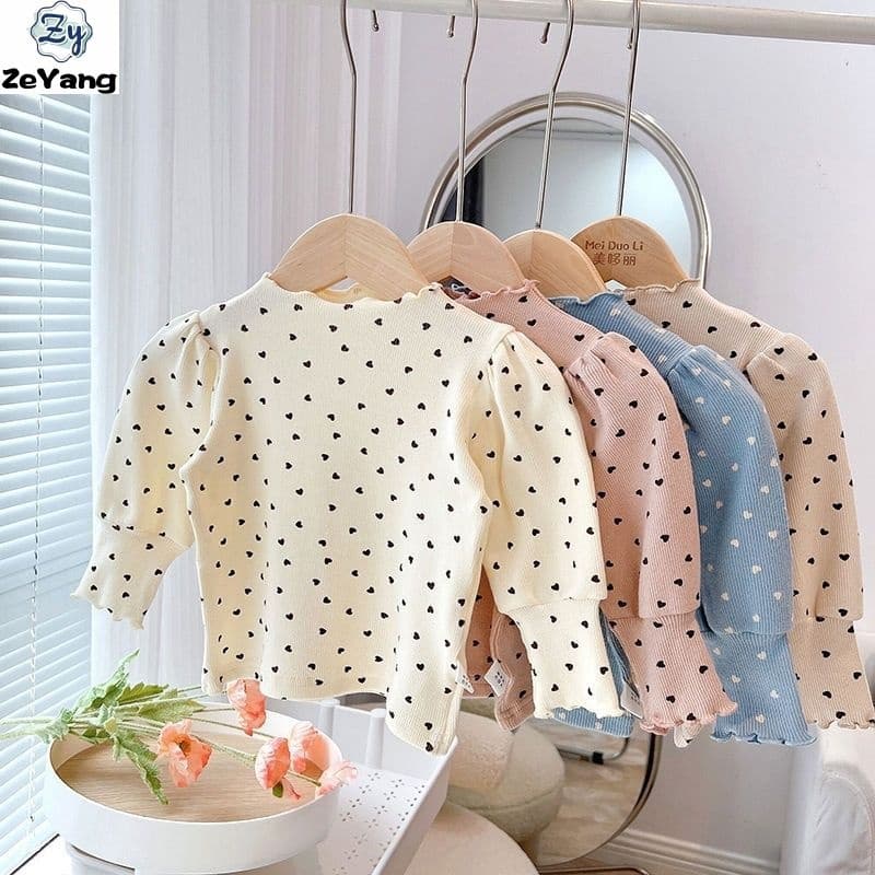 [ZY] 70-140 Camiseta infantil de manga bufante de manga comprida Agaric Edge Camiseta longa outono inverno bebê menina m