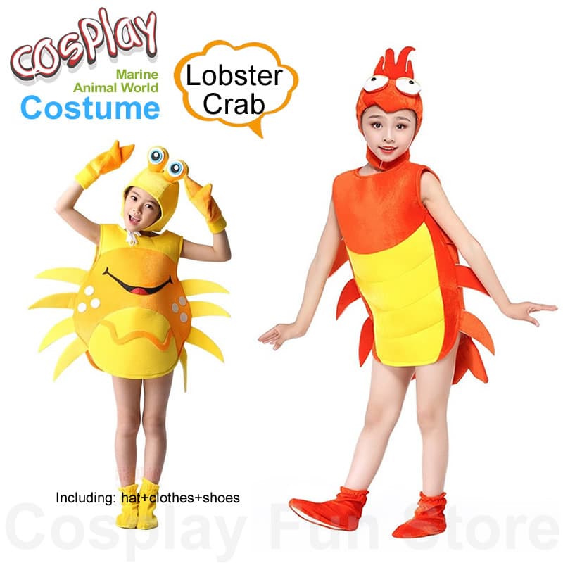 Fantasia de Cosplay de Lagosta, Animais Marinhos, Roupas de Performance Infantil, Conjuntos com Chapéu, Roupas e Sapatos
