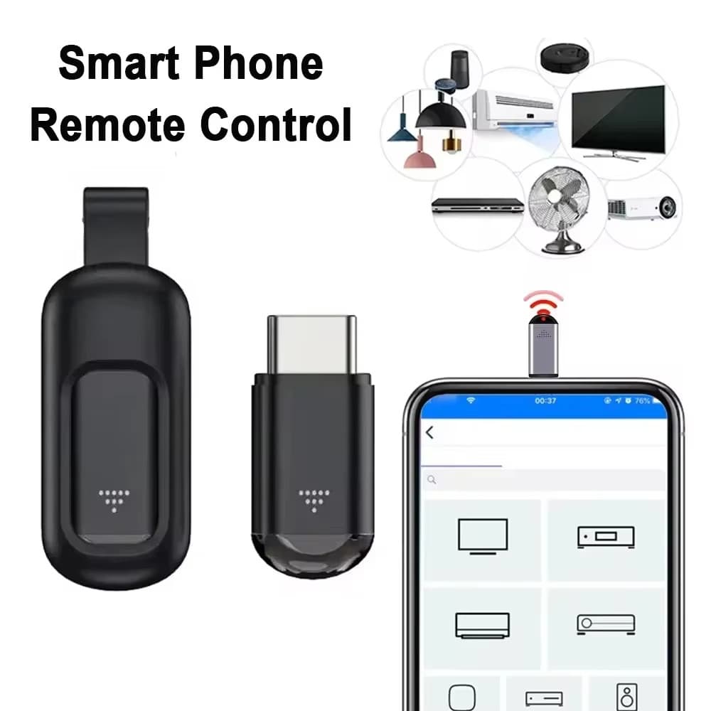 Controle Remoto Universal Inteligente Infravermelho Tipo C Micro USB para TV, Box, Celular e Ar Condicionado