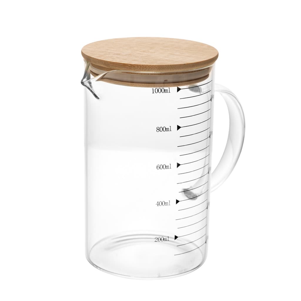 Jarra de Vidro Medidora Borossilicato Tampa Bambu Wolff 1L