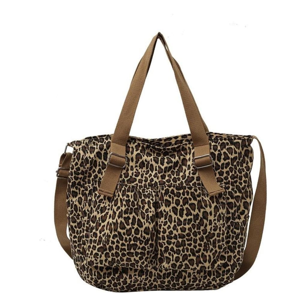 Bolsa Feminina Leopardo Vintage Grande Capacidade Ombro e Faculdade