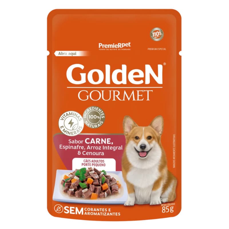 Ração Úmida Sachê GoldeN Gourmet para Cachorros Adultos Pequeno Porte Sabor Carne 85gr