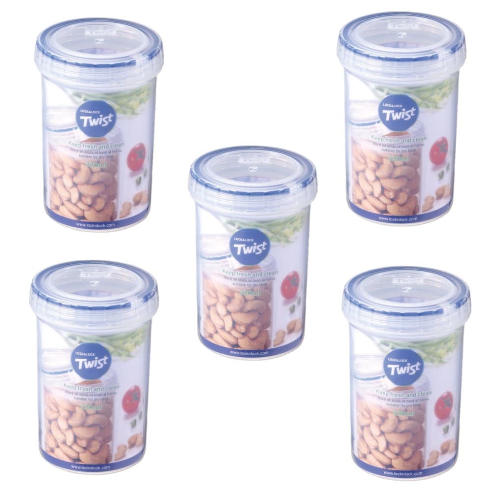 Kit 5 Potes herméticos redondo Com Tampa tipo rosca Lock & Lock - 330ml