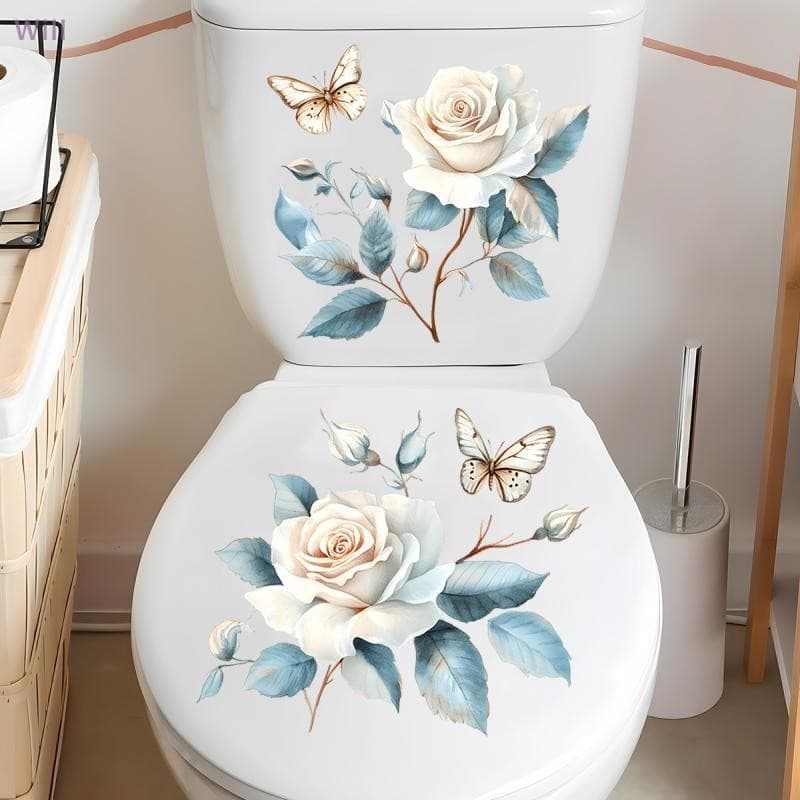 2 Folhas De Adesivo De Banheiro , Moderno E Minimalista , Padrão De Flor , Pinturas Autoadesivas Para Decoração Sala De