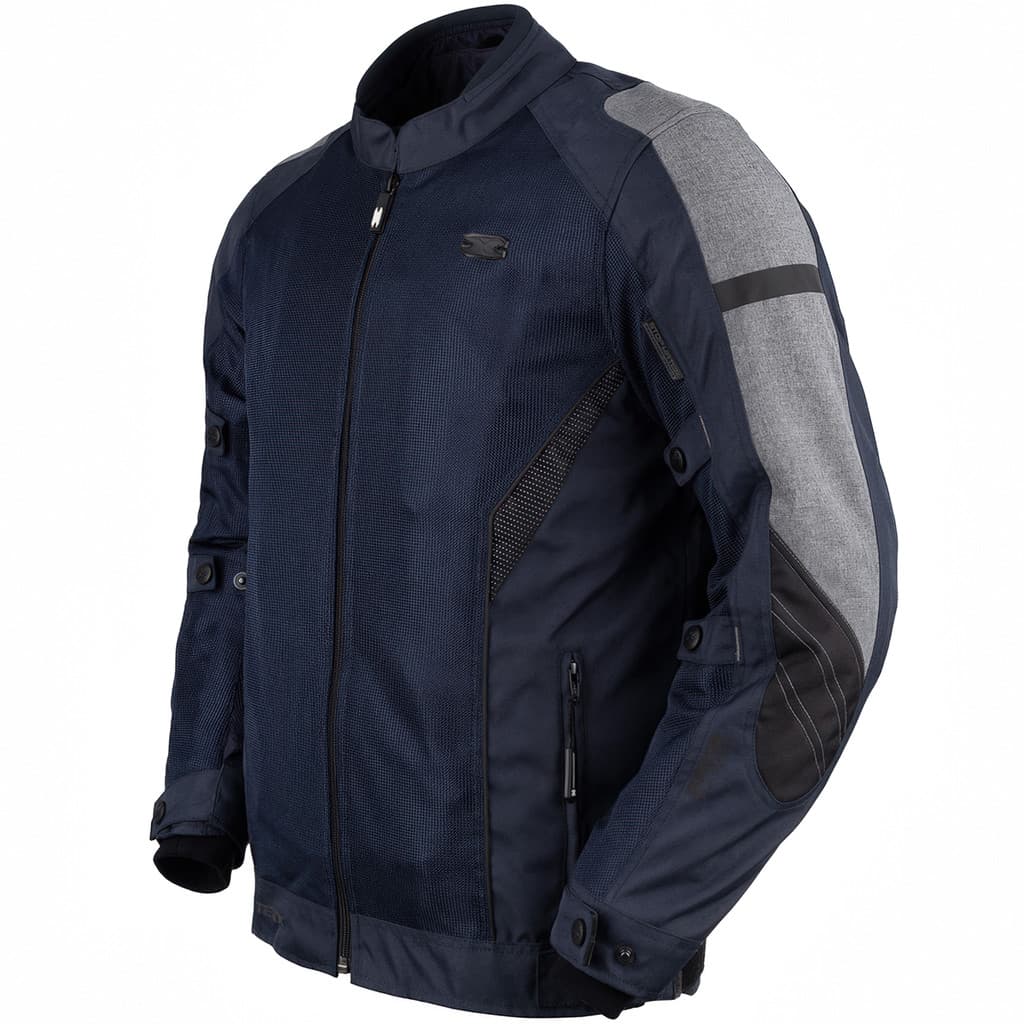 Jaqueta Texx Saga Four Season V2 Moto Motociclista Masculina Azul e Cinza para 4 Estações com Bolsos Internos