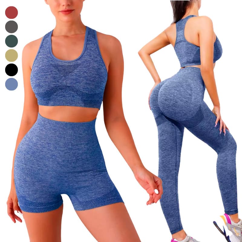 Conjunto de Calça Legging/ Shorts Empina Bumbum Cintura Alta e Top Costas Nadador Alta Sustentação Moda Academia