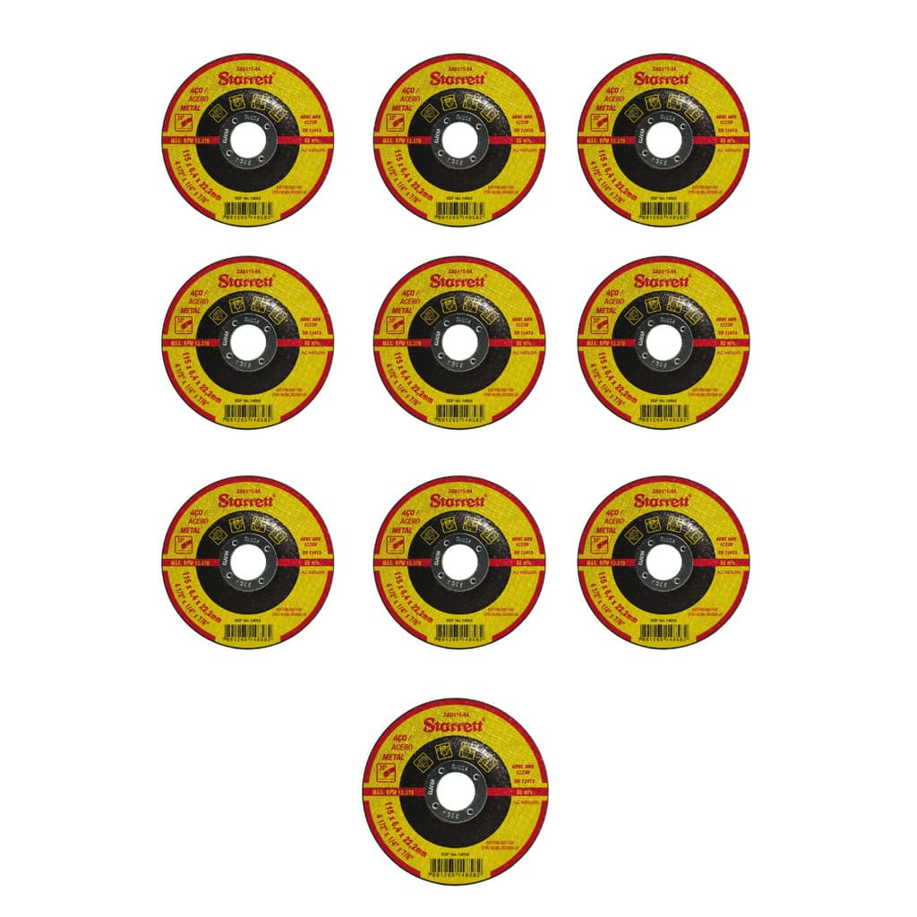 Kit 10 Disco Desbaste Ferro 4.5" x 6,4mm x 22,2mm Starret