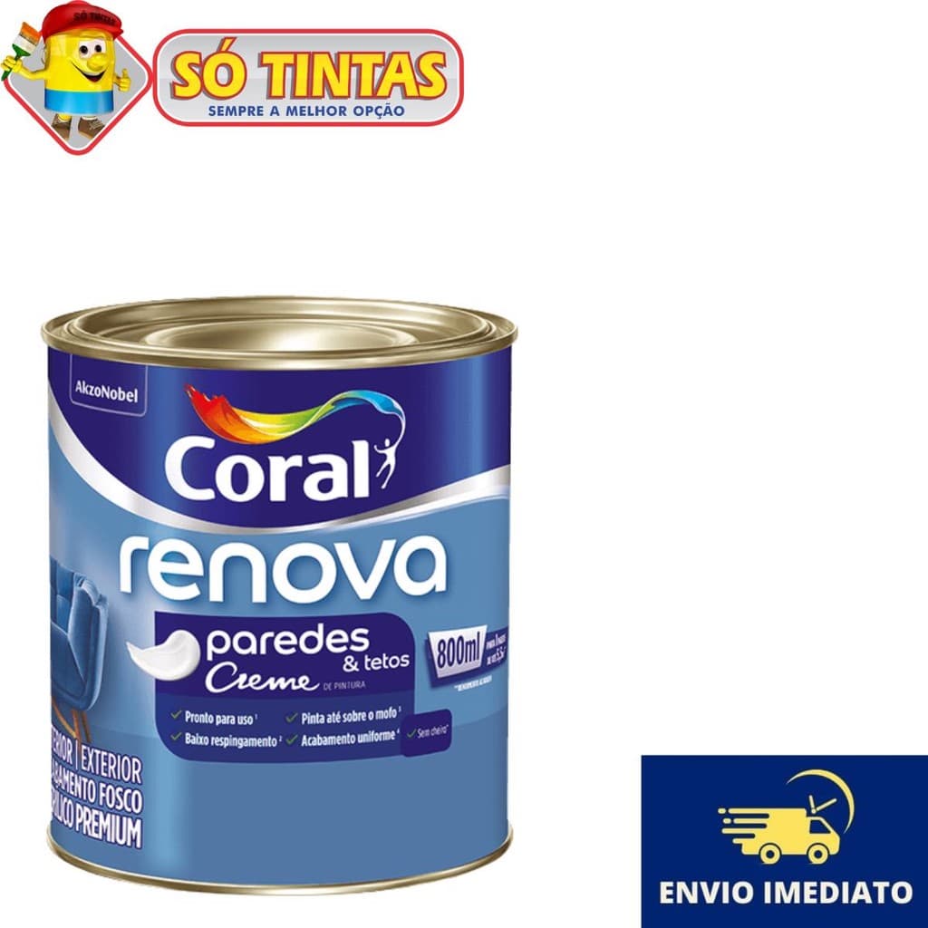 Tinta Coral Renova Branco 800ML Ideal para Paredes e Tetos Anti Mofo e Lavável