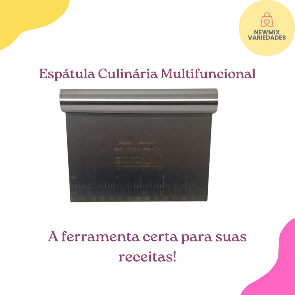Espátula para Confeitaria e Massas com Régua – Aço Inox para Legumes e Chocolate - NEW