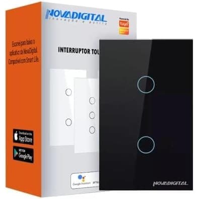 Interruptor Zigbee Touch 2 Teclas Google Tuya Alexa Preto