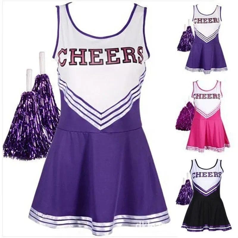 Mulheres Vestido De Líder De Torcida Com Meninas Da Escola Festa Musical Halloween Cheerleader Traje Fantasia Uniforme E