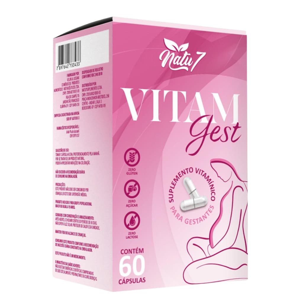 Suplemento Vitaminas Minerais Vitam Gest 60 Cápsulas Gestante Feminino Grávida Mamães Original