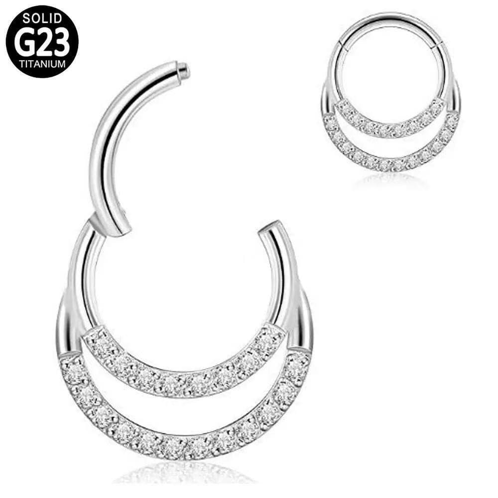 G23 Piercing argola dupla cravejada em zircônia em titânio articulada daith, septo, cartilagem ,helix Moda