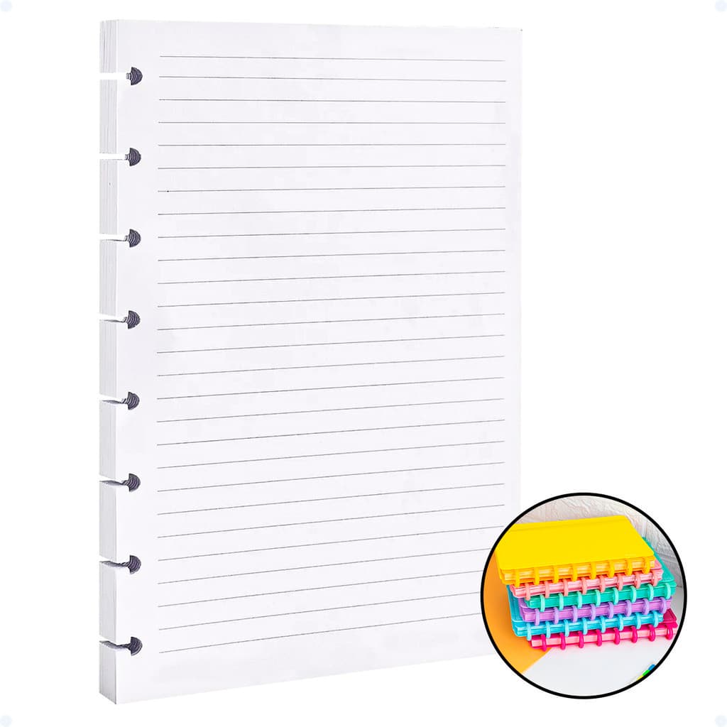 Refil Pautado 80g Caderno De Discos Inteligente Ficha Pautada Para Fichário A5 80 Folhas Com Linhas