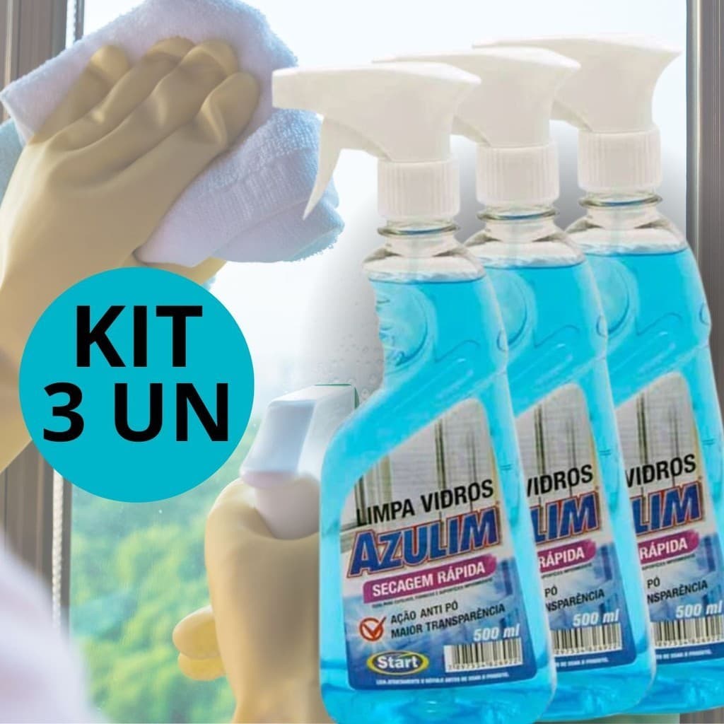 Kit 3 Limpa Vidro Spray 500ml Vidro Sem Manchas Limpeza Eficiente Facil Aplicação e Aroma Agradavel