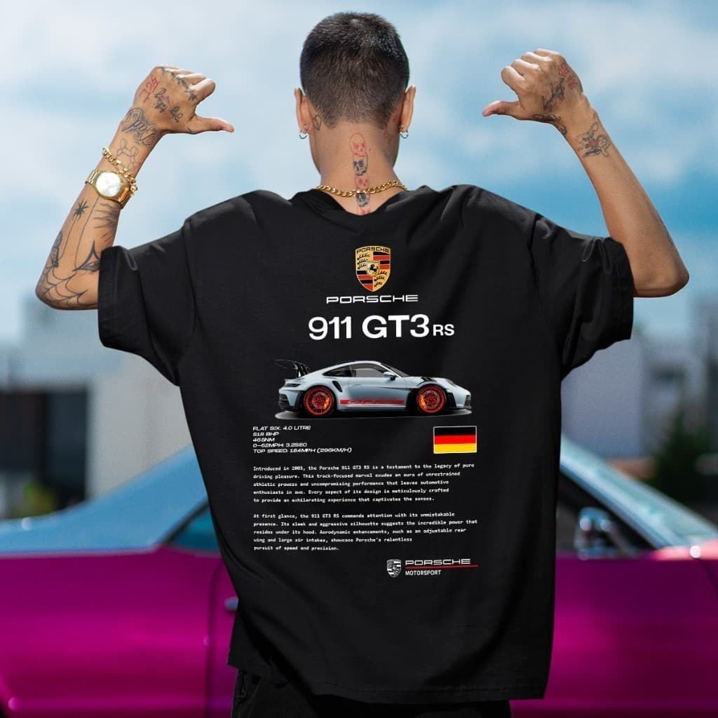 Camiseta Oversized Masculina Feminina T-shirt Camisa  Porsche 911 Frente e Costas 100% Algodão unissex s - Modelo americ