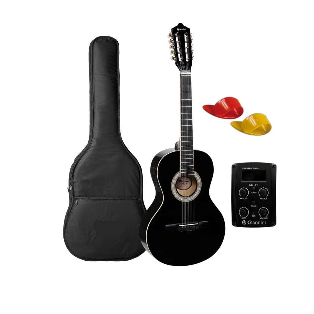 Viola caipira Giannini elétrica VS-14 EQ BK Preta brilhante com afinador digital embutido + Capa