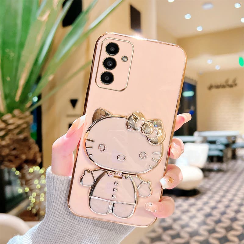 Capa Para Samsung Galaxy A17 A56 A36 A26 M14 M34 M54 M23 M55 C55 F34 F23 5G Bonito 3D Kitty Cat Espelho Suporte Silicone