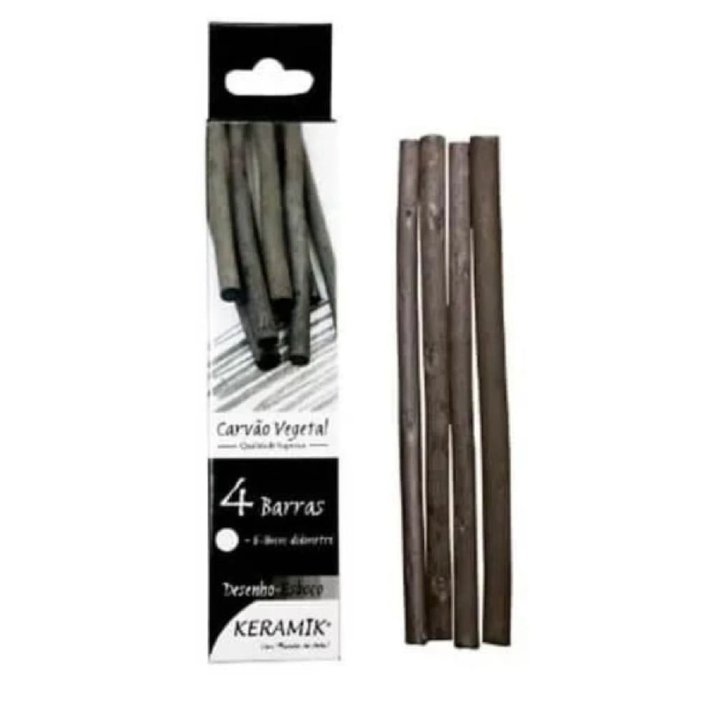 Carvão para Desenho Vegetal Natural 6-8mm Caixa com 04 Unidades - Keramik
